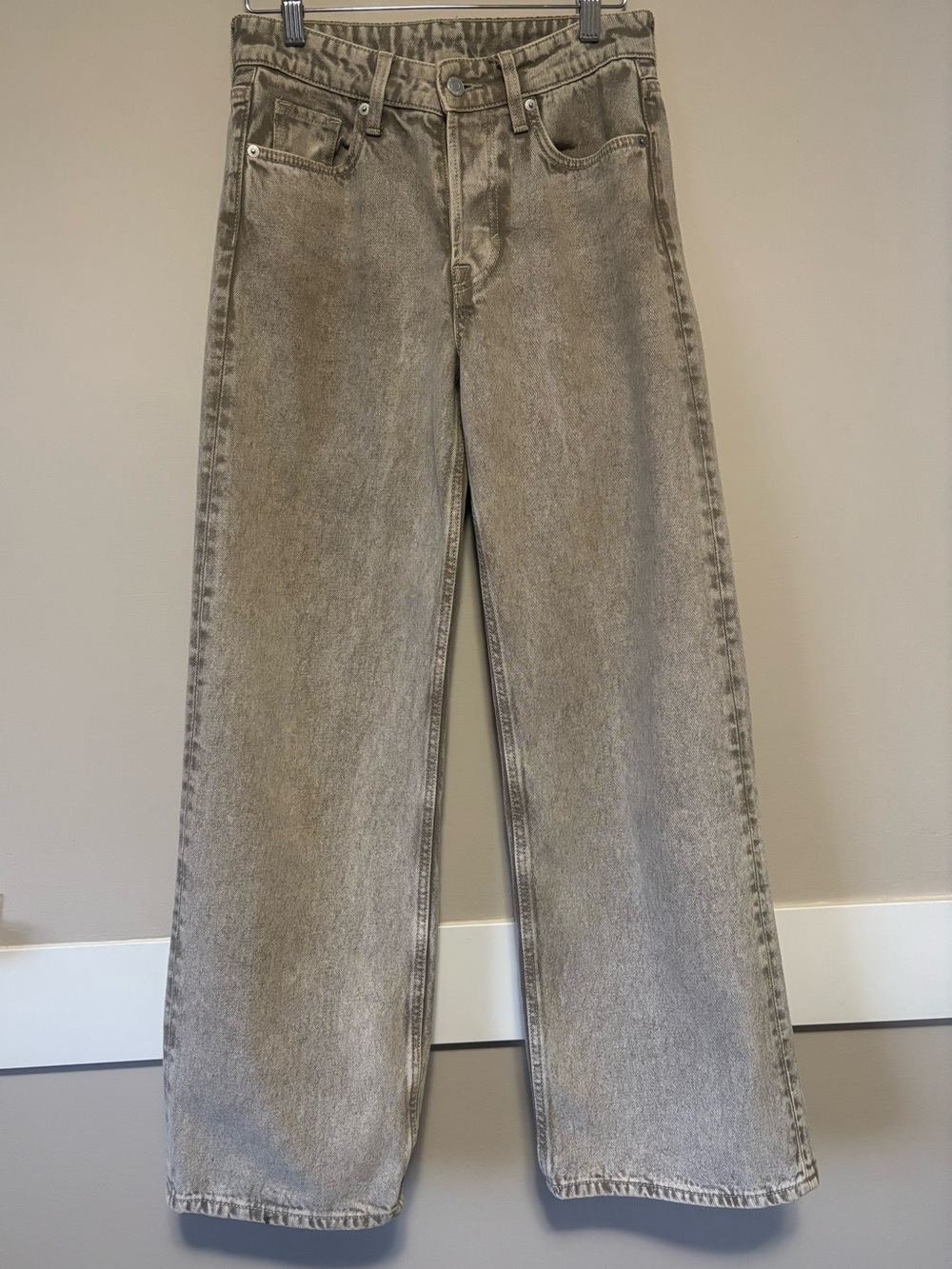 0 - H&M &DENIM beige / tan wash baggy wide leg jeans